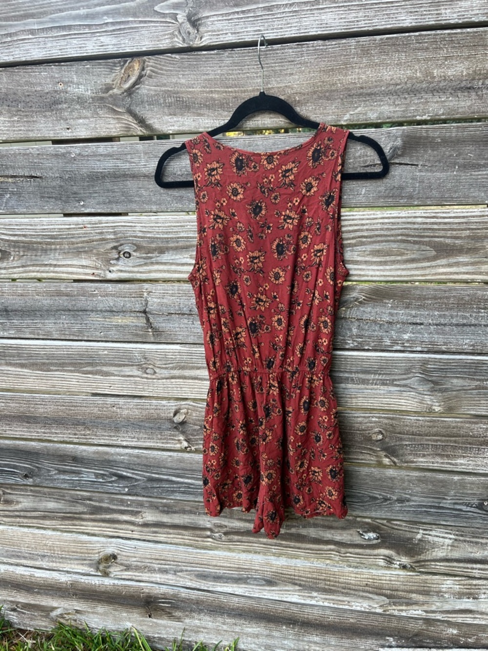 Mossimo Boho Rust Sunflower Floral Print Romper Medium Pockets Whimsy Fairycore - Picture 3 of 15